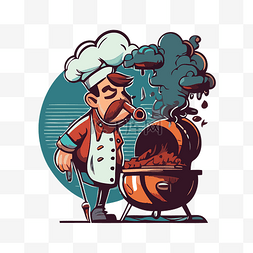 厨师卡通厨师图片_烧烤吸烟者 向量