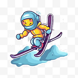 卡通滑雪者穿着夹克下山 向量