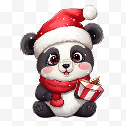 可爱的圣诞卡通熊猫角色在圣诞老