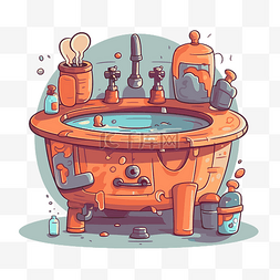 水槽剪贴画 橙色浴缸卡通插图的