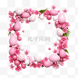 粉红色的兔子图片_粉红色的复活节框架，配有鸡蛋和