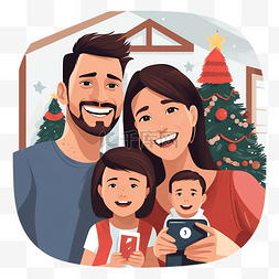 房间里的人图片_幸福的家庭在圣诞节装饰的房间里