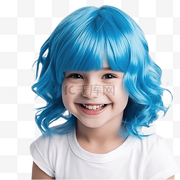 玩色彩的女孩图片_万圣节时戴着蓝色假发的漂亮微笑