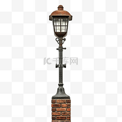 夜晚街道图片_由砖和钢制成的老式路灯