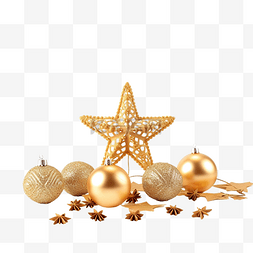 金色圣诞星和桌上的圣诞装饰