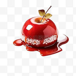 桌上盘子图片_焦糖红苹果，盘子上有糖装饰，是