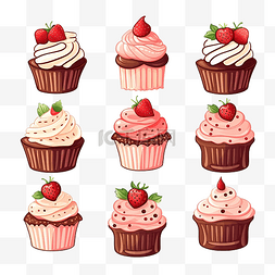 草莓优格冰沙图片_草莓巧克力纸杯蛋糕派对蛋糕元素