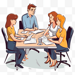 会议剪贴画卡通一群人围坐在桌子