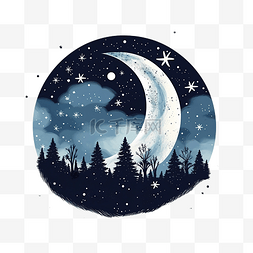 夜晚的月亮和星星