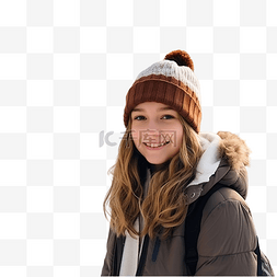 一个年轻女孩在冬季公园散步