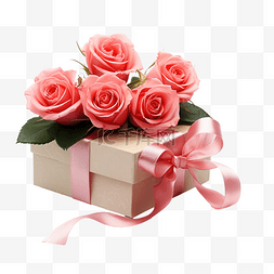 礼品盒心图片_带玫瑰的礼品盒