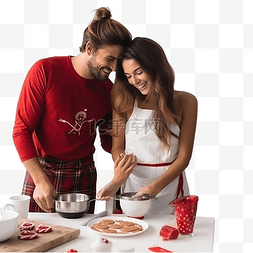 漂亮的夫妇图片_厨房里有圣诞装饰品的年轻夫妇