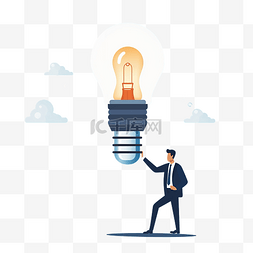 商人骑灯泡创意理念看到改善业务
