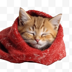 裹着围巾睡觉的小可爱小猫圣诞装