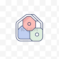 带有彩色六边形的房子的平面图标