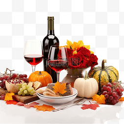 秋季餐桌布置，配以蔬菜，庆祝感