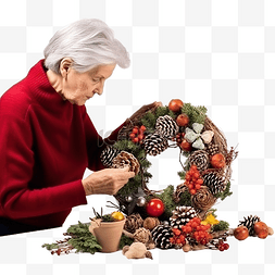 一位老太太收集圣诞花环