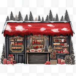 销售摊位图片_圣诞商店展示冬季插图与黑板