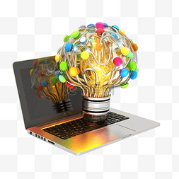 不同元素的灯泡图片_3d 一台笔记本电脑上传与其他人不