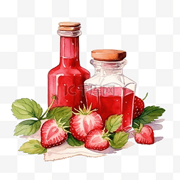 草莓脆片图片_水彩日本食品草莓利口酒