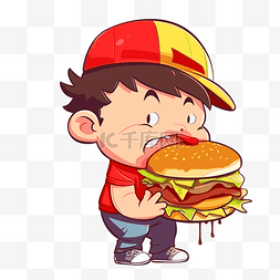 汉堡包的图片_饥饿剪贴画卡通小孩吃着大餐，头