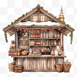 食品与饮料图片_圣诞市场摊位或售货亭与食物