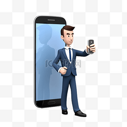 触屏手机图片_穿着白衬衫蓝色领带的商人用食指