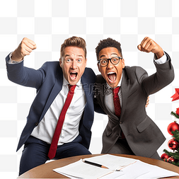 镜头中图片_圣诞节是两个年轻商人在工作中庆