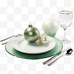 享受绿色和白色装饰的圣诞餐桌布