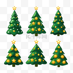针式打印机图片_一套带黄色星星的绿色圣诞树png插