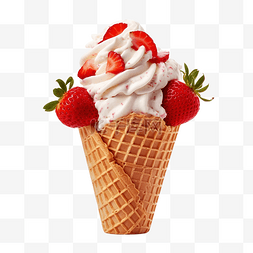 草莓甜筒冰激凌图片_红草莓上的甜甜筒冰淇淋