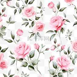 可爱的装饰图案图片_传统民间玫瑰花和树枝的水彩印花