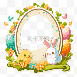 卡通鸡和鸡蛋图片_复活节框架与可爱的鸡和鸡蛋与春