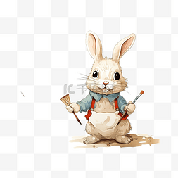 彩色书兔子或拿着画笔的兔子画家