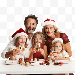 圣诞晚餐期间，幸福的家庭在镜头