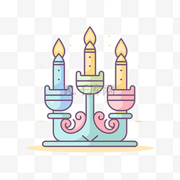 设计线上的三支明亮的蜡烛 向量