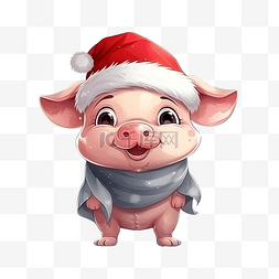 猪的帽子图片_可爱的猪与圣诞老人帽子卡通人物