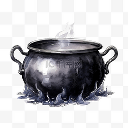 万圣节水图片_女巫大锅钢制黑色大锅，配有沸腾