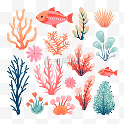 花和海洋图片_珊瑚和海藻可爱卡通风格
