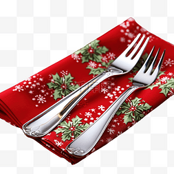 木制刀叉图片_木桌上放着餐巾的圣诞餐具