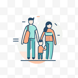 情侣矢量图标线家庭与孩子和行李