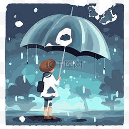 卡通女孩雨天图片_透明雨 向量