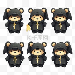 卡通熊带帽子图片_矢量集可爱的泰迪熊，穿着蝙蝠服