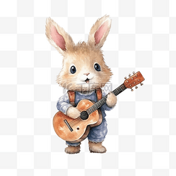 电吉他的剪贴画图片_水彩兔子弹吉他ai生成