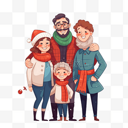 卡通人物幸福家庭图片_聖誕半平面彩色矢量字符上的幸福