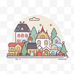 圣诞房屋矢量图片_被树木和房屋包围的村庄的平面设