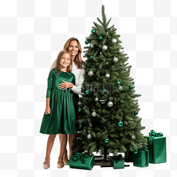 人们新奇图片_母亲和女儿站在一棵完全生长的绿