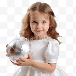 小女孩抱着球图片_漂亮的孩子，带着圣诞球 穿着白