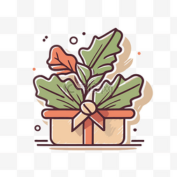 礼物矢量线性图标图片_礼品盒插图中的圣诞植物礼物创意