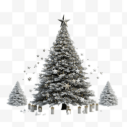 3d 渲染圣诞树，圣诞树上有一颗闪